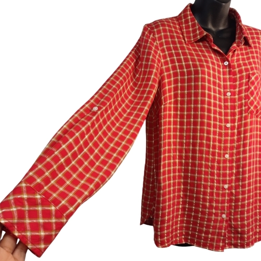 Tommy Hilfiger Shirt Women's Red Plaid Button Down Shirt Size M - Picture 5 of 8